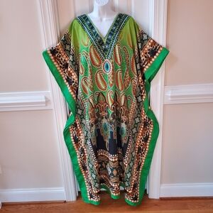 Lapogee Emerald Green Boho Paisley Kaftan Maxi Dress - OS